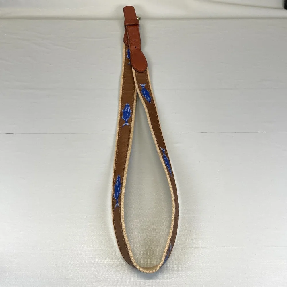 Zep-Pro Mens Size 40 Belt Brown Leather Canvas Blue Fish - Made in USA